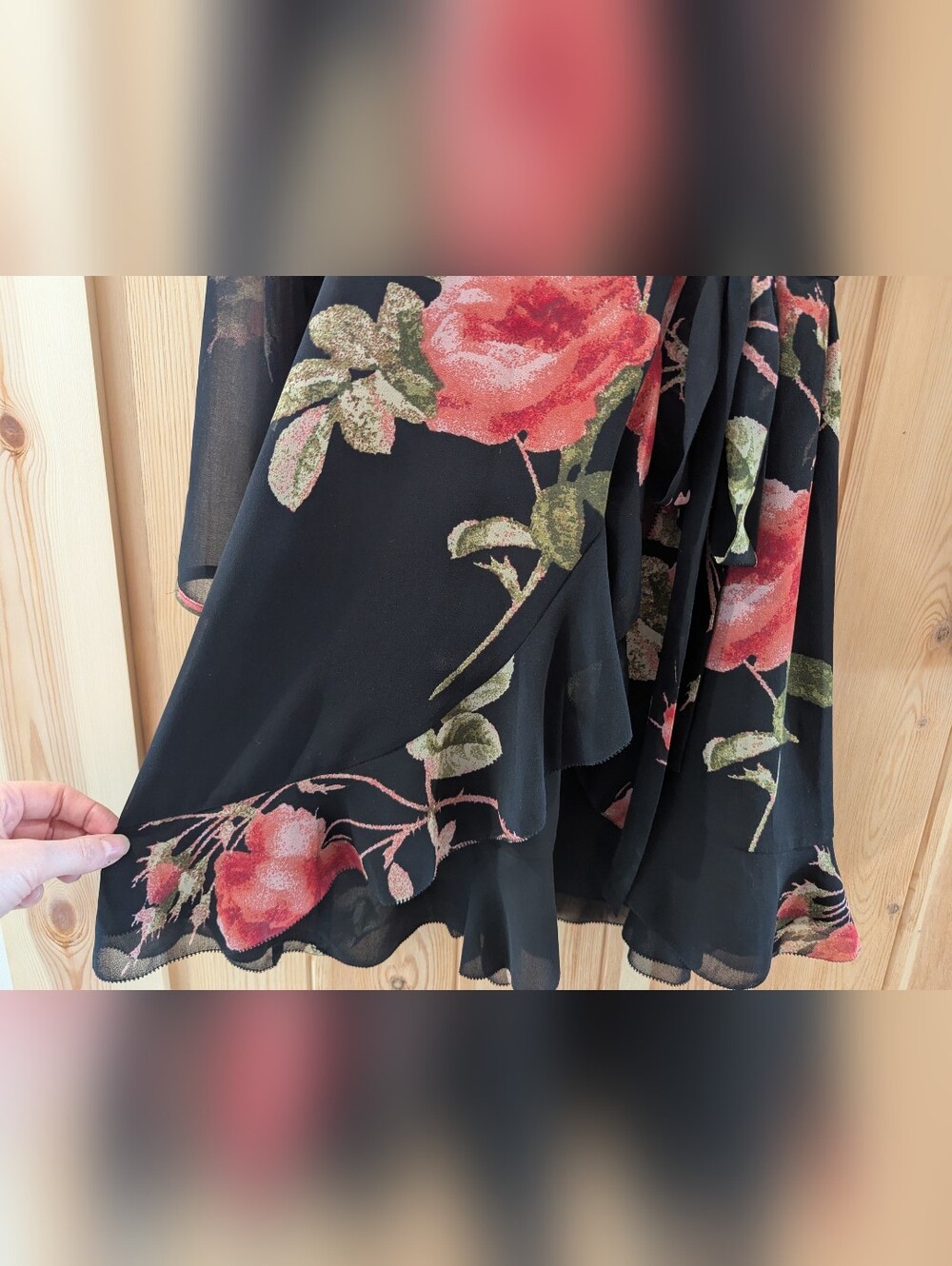Wilfred Black Floral Wrap Dress Sheer Sleeve Mini Dress - Picture 5 of 9